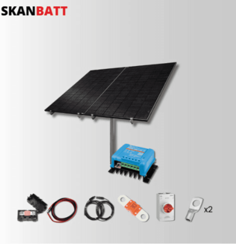 SKANBATT Solcellepakke - Bakkestativ / 48V / 820W (2x410W) Rammepanel / Victron MPPT 20A