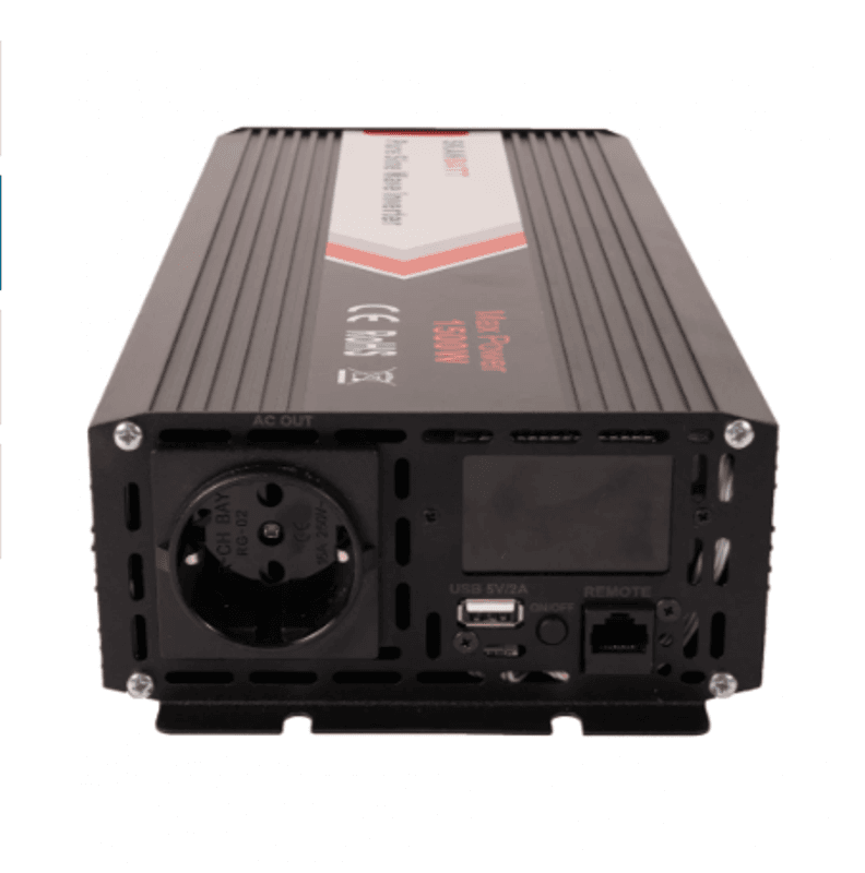 SKANBATT Inverter 12V 1500W Ren Sinus m/Trådløs Fjernkontroll 342x157x75mm