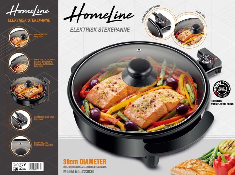 Stekepanne rund 30cm 1500w - til camping og kjøkken