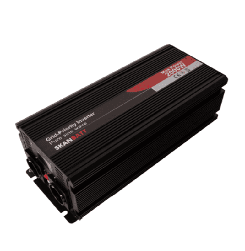 SKANBATT Inverter 12V 2000W Ren Sinus med Nettprioritering og Trådløs Fjernkontroll 420x165x120mm